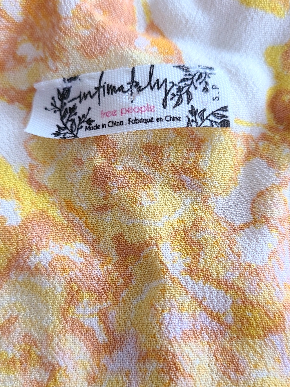 Free People Cream Blouse with Yellow Floral Tie-Front - Picture 5 of 7